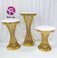 Table à gâteau ronde en verre doré en acier inoxydable Table à manger pour la décoration de meubles d'événements de mariage