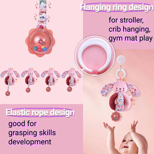 Jouet Lapin en Peluche Rose de Haute Qualité, à Suspendre au <span class=keywords><strong>Siège</strong></span> <span class=keywords><strong>Auto</strong></span> ou à la Poussette, pour Bébés et Nourrissons, avec Hochet pour Portique d'Activités, Idéal pour Paniers de Pâques - Product Image 4