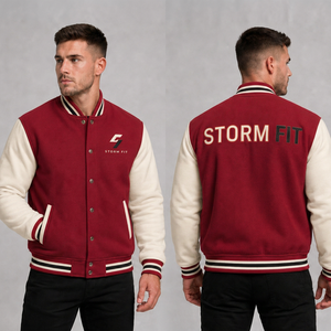 Chaqueta Varsity de Invierno Unisex Personalizada en Rojo, Bordada, con Lana y Cuero, Resistente al Viento, Estilo Urbano, Ajuste Impermeable - Product Image 1