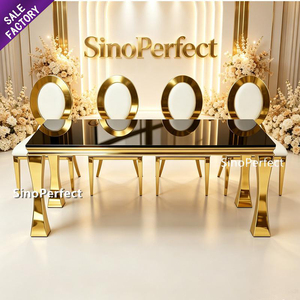 Fashion Style <b>Gold</b> Metal Stainless Steel Leg Glass Rectangle Glass Wedding <b>Tables</b> for Events - Product Image 1