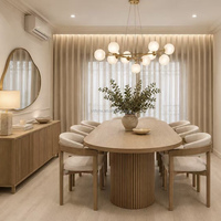Table à manger extensible en bois de luxe, ronde à ovale, base à colonnes côtelées, style moderne minimaliste, ensemble de meubles de cuisine avec 4 chaises, 6 places