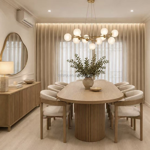 <span class=keywords><strong>Tavolo</strong></span> da Pranzo di Lusso in Legno Allungabile da Rotondo a Ovale con Base a Colonna Scanalata, Set di Mobili da <span class=keywords><strong>Cucina</strong></span> Moderni <span class=keywords><strong>e</strong></span> Minimalisti con <span class=keywords><strong>4</strong></span> <span class=keywords><strong>Sedie</strong></span>, 6 Posti - Product Image 1