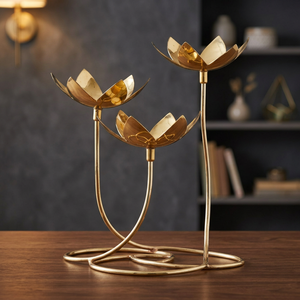 Lotus Shape Metal Brass <b>Candle</b> Holders Lanterns and <b>Candle</b> Stand Set for <b>Wedding</b> Dinner Table Decor - Product Image 3