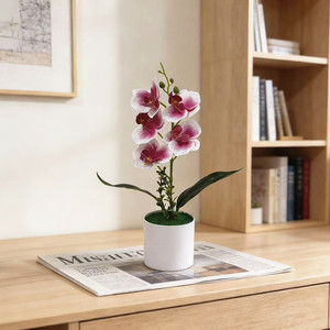 Orchidée Phalaenopsis Artificielle Paulon, Bonsaï de 33 cm de Haut, Blanc, Jaune, Violet, Décoration pour la Maison et le Bureau - Product Image 4