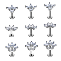 Bijoux de piercing pour femme en titane ASTM G23 en forme de feuille, avec incrustation de zircon cubique, type clicker articulé pour l'oreille et le nez (anneau de narine) - Vente en gros