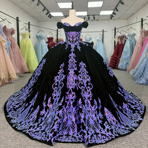 Jancember 1507 Abito da Quinceañera di Lusso in Velluto Nero con Paillettes Viola, Abito da Ballo Gotico, Abito da Sposa Formale per Cerimonie Nuziali ed Eventi - Product Image 2