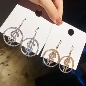 Go Party-pendientes de aro plata de primera ley con forma de dólar, aretes, aros, plata esterlina 925, diamantes de imitación, estilo geométrico