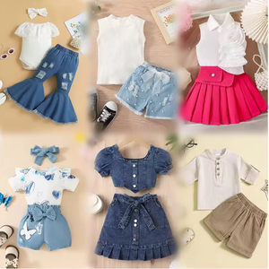 Lots de déstockage et excédents de vêtements pour bébés et enfants, assortiment de kits et ensembles pour enfants, tailles variées, en polyester et coton, hauts d'été propres - Product Image 1