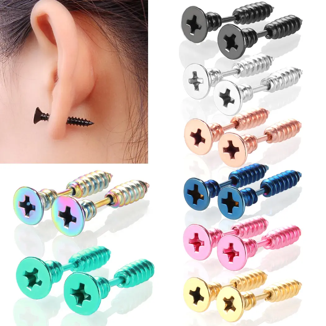 NUORO Stainless Steel Cross Screw Tragus Cartilage For Women Men Helix Ear Piercings Jewelry Nail Shape Pierced Stud Earring