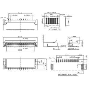 Connecteurs ZIF FPC à angle droit SMD SMT 10 pièces 0,5 mm Contact inférieur 4 broches FFC/FPC 5 6 7 8 10 12 16 18 20 22 24 30 P ZIF - Product Image 3