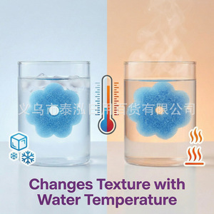 Lot de 3 tampons de nettoyage floraux bleus, éponge de cuisine thermosensible ronde en forme de fleur bleue - Product Image 5