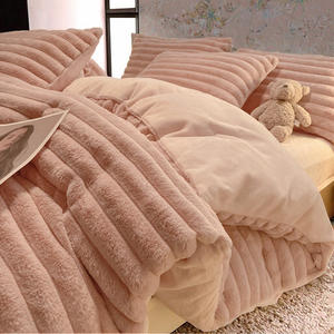 Duy Nhất Hai Mặt Dày Sữa Lông Cừu Tấm Thiết Lập Mùa Đông San Hô <span class=keywords><strong>Flannel</strong></span> Bộ Đồ Giường Bốn Mảnh 200TC Bền 1.5M Chất Lượng Polyester - Product Image 3
