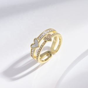 Anillos abiertos de plata de ley 925 al por mayor, de doble capa, ajustables, con piedra de color, chapados en oro de 18k, para verano, para chicas, de promesa o boda. - Product Image 2