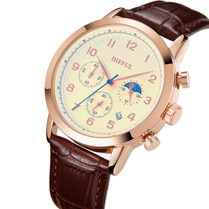Montre chronographe pour homme de haute qualité avec bracelet en cuir, mouvement à quartz, phases lunaires, style business et mode, résistante à l'eau 3BAR - Product Image 3