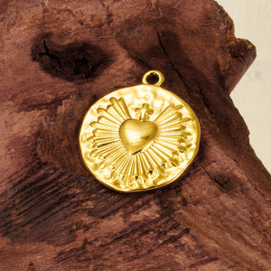Pendentif Cœur Sacré en Acier Inoxydable Plaqué Or 18 carats, Collier Religieux, Charme - Product Image 4