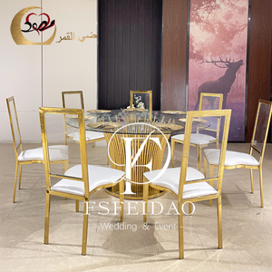 New Arrival Stainless Steel <b>Gold</b>/Silver Frame <b>Round</b> Glass Dining <b>Table</b> Set for Home Kitchen & Hotel Use Modern Design - Product Image 6
