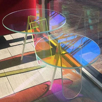 Nouveau style clair arc-en-ciel acrylique meubles ovale irisé acrylique table basse