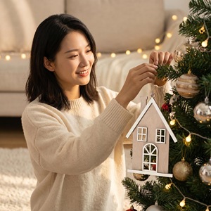 Ornements de Noël en bois à suspendre, maison d'arbre, canne en forme de sucette, découpés au laser, écologiques, pour décorations de Noël - Product Image 2