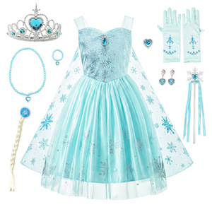 Ensemble de costumes pour filles en gros, robe de princesse bleue en tulle avec cape et accessoires, tenue de fête d'Halloween ou d'anniversaire pour enfants - Product Image 6