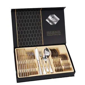 24-pieces Stainless Steel Cutlery Set Luxury Flatware Silver Gold Black Cutlery With Gift Box