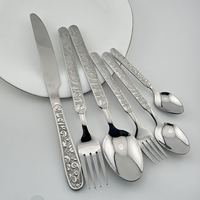 DINGYONG OEM/ODM Ensemble de couverts en acier inoxydable 410, six fourchettes, couteaux et cuillères, motif queue de phénix, finition miroir, design vintage de luxe