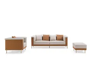 simple luxury orange leather 1+3 sofa set living room furniture low price Nordic postmodern PU leather lounge sofa set