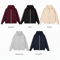 Hoodie Unisex Full Zip Pabrik OEM Lengan Raglan Garis Samping Jaket Hoodie Kasual Longgar Logo Kustom MOQ Rendah Pengiriman Cepat