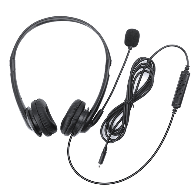 Professional C-Type Call Center Business Telephone Headset with Built-In Mic IPX-4 Waterproof On-Ear Design 3.5mm Connection