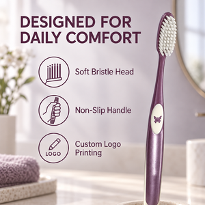 Brosse à dents pour adultes à poils doux et délicats, avec manche élégant couleur chatoyante en forme de papillon, pour le nettoyage quotidien des dents - Product Image 2
