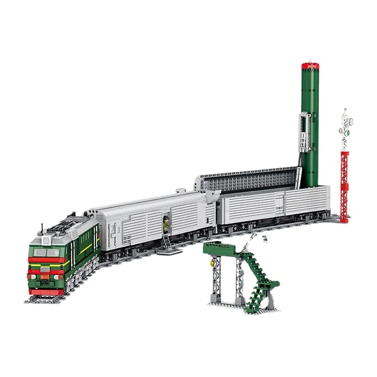 Panlos building blocks Soviética míssil trem montagem ferroviária trem brinquedo modelo tijolo Segunda Guerra Mundial Militar Building blocks set