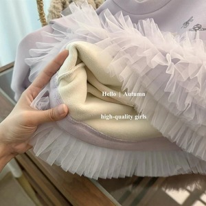 Child Star Circle Girls Ballet Style Sweatshirt Dress Long Sleeve Mesh Lace Fleece Lining Autumn Winter Wear - Product Image 4