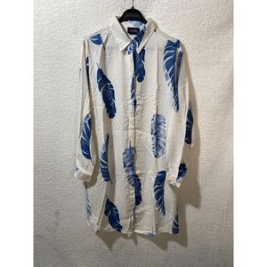เสื้อเชิ้ตแขนยาวลายใบไม้สีฟ้าเวเทร ไซส์ 46 105 ซม. ไซส์ 46-54 ผ้าวิสโคส กระดุมซ่อน เสื้อผ้าผู้หญิง ใส่ได้ทุกวัน - Product Image 1