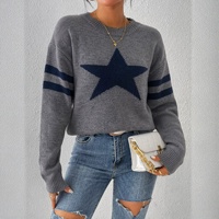 Pull-over pour femme en tricot jacquard à étoiles à cinq branches, style européen et américain, respirant ; Pull-over ample à col rond pour l'automne/hiver