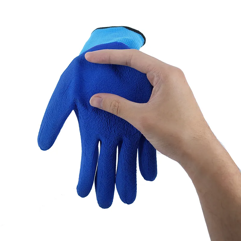 13G blau Polyester blau Latex wellig beschichtet Oberfläche Latex eingetauchte Arbeitshandschuhe individuell angepasst