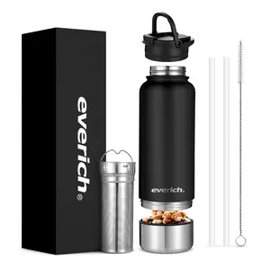 Custom 2 in 1 Eco Friendly Insulated Wide Mouth Stainless Steel Powder Coated Water Bottles With tea Infuser Water bottle