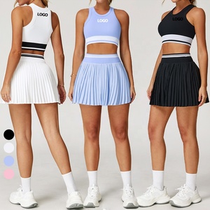 Ensemble de jupe de Tennis sans couture pour femmes couleur bloquant Golf Pickleball tenue d'entraînement sans manches débardeur athlétique costume de sport - Product Image 1