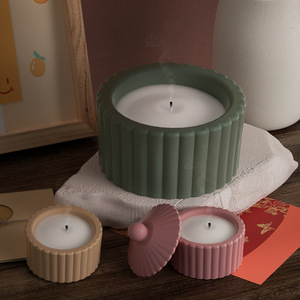 DIY çizgili mumluk epoksi silikon kalıp için çimento mum kavanoz saklama kutusu beton silikon kalıp - Product Image 3