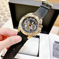 Montre classique pour homme avec cadran noir, bracelet en acier inoxydable et caoutchouc, mouvement à quartz, chronographe à cristaux creux, bracelet de 22 mm, tendance