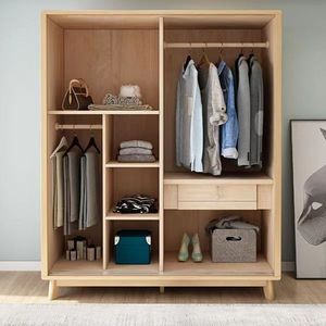 Modern Freestanding Clothes Cabinet Rubber Wood Sliding <strong>Wardrobe</strong> <strong>Closet</strong> with 2 Doors - Product Image 2