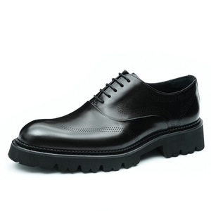 Zapatos Oxford de Hombre de Cuero Genuino con Punta Redonda, Cordones, Suela de Goma, Aumentan la Estatura, Zapatos de Vestir para Boda, para Todas las Temporadas, Diseño Sólido - Product Image 3