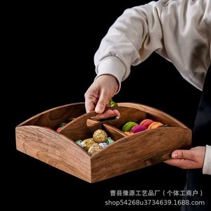 Solid Wood Dried Fruit <b>Tray</b> Nut Box With Compartments Handle Portable Candy Snack <b>Storage</b> For Home Living Room Use - Product Image 4