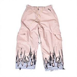 Pantalon de neige chauffant imperméable et coupe-vent Unique Tan avec motif multi-flammes par sublimation et multiples poches zippées pour l'aventure hivernale - Product Image 1