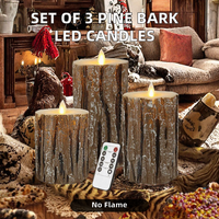 Bougies LED à piles Alibaba Chine en gros, effet flamme vacillante, avec mèche mobile, en cire véritable, forme pilier, aspect écorce de pin, avec télécommande et minuterie