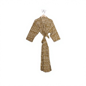 Bata Kimono de Algodón para Mujer con Estampado Floral, Cuello en V, Cierre con Cordón, Transpirable, Súper Suave, Sensación de Seda, para Uso Diario - Product Image 1