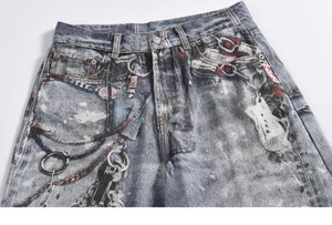 Vaqueros Rectos Holgados Distintivos de High Street para <span class=keywords><strong>Hombre</strong></span>, Estilo Vintage, Corte Real, Impresión Digital, Denim Oscuro, Populares en Primavera - Product Image 5