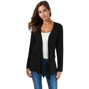 Damen Strickjacke für Damen Casual Open Front Atmungsaktive Strickjacke mit V-Ausschnitt und Taschen