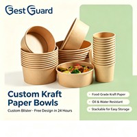 Bol à salade jetable en papier kraft biodégradable de qualité alimentaire, à paroi simple, avec gaufrage en feuille d'or, 750 ml – Le meilleur choix pour une protection optimale