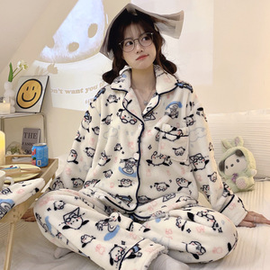 Pigiama in pile caldo invernale vestito da <span class=keywords><strong>notte</strong></span> in pile peluche abbigliamento per la casa ispessito Set <span class=keywords><strong>di</strong></span> pigiami in pile - Product Image 3