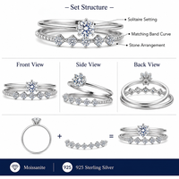 Ensemble de bagues de mariage en moissanite, bague de fiançailles en argent sterling 925 et alliance assortie 0,1 CT