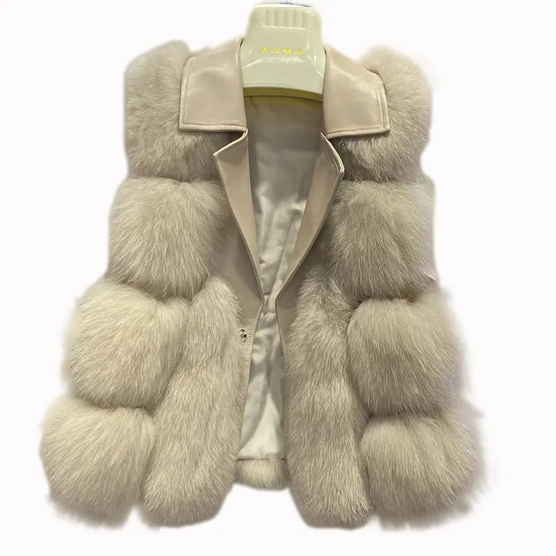 Gilet en cuir véritable de renard pour femme, gilet d'hiver en fourrure, à la mode